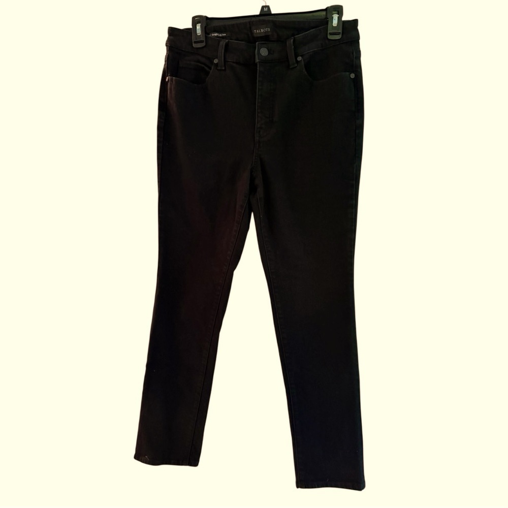 Talbots Classic Black Straight-Leg Women's Jeans metal button and zip front - Picture 6 of 10